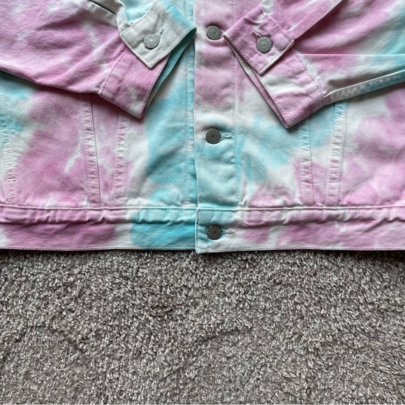 PRIDE OVERSIZED TRUCKER JEAN DENIM JACKET MENS SIZE TIE DYE METAL BUTTONS PINK - Picture 7 of 8